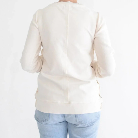 Anthropologie Saturday Sunday Cream  V-Neck Side Button Asymmetrical Sweater XS - Picture 4 of 14